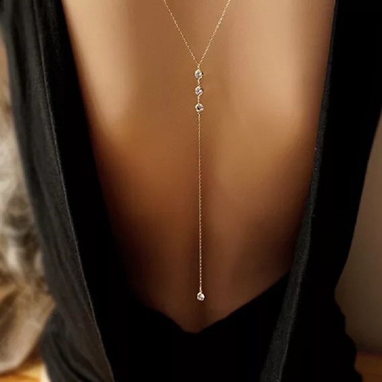 Body Chain Jewelry - Collier chaîne arrière en strass pour