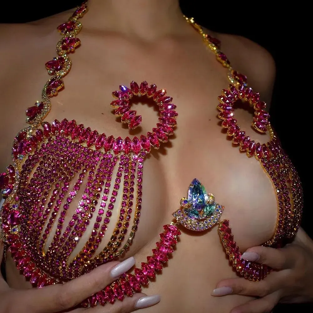 Body Jewelry Bra - Soutien-gorge en biscuits rose pour femmes,