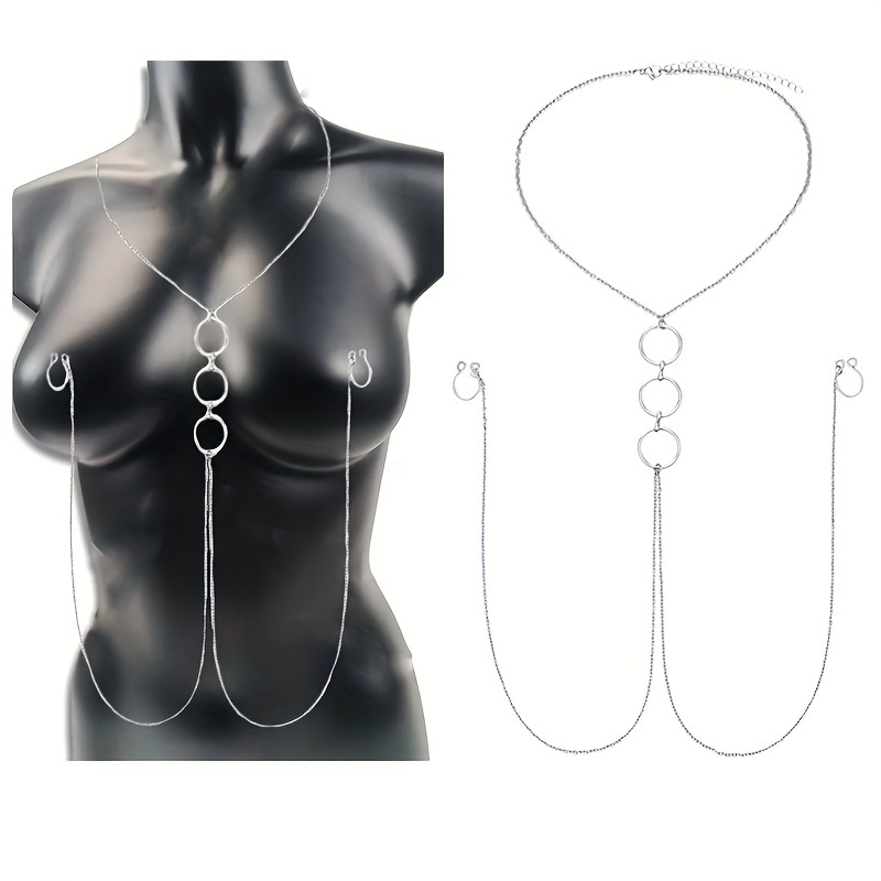 Body Jewelry Nipple Chain - Une chaîne de corps argentée en