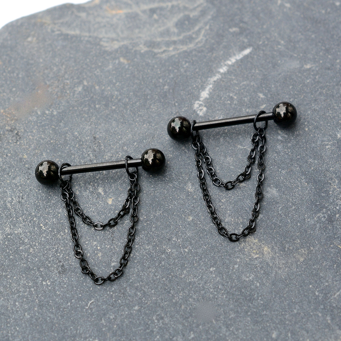 Body Jewelry Nipple Chain - Piercing Noir Punk en Acier Inoxydable